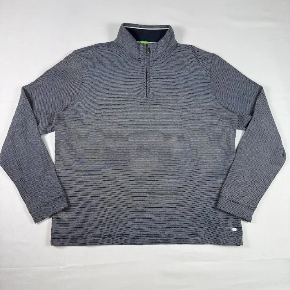 Boss Hugo Boss Pullover Mens XXL Blue Gray Striped 1/4 Zip Regular Fit